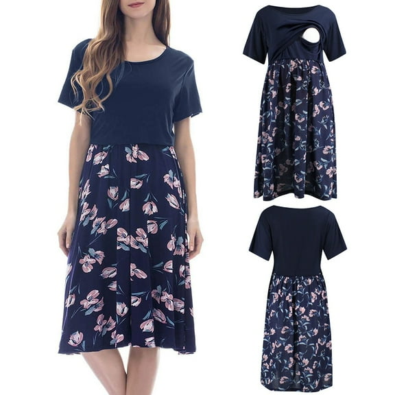 Quinlirra Maternity Dresses for Women 2024 Short Sleeve Floral Print Nursing for Breastfeeding Casual