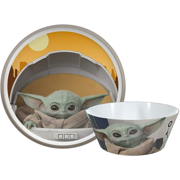 Star Wars The Mandalorian Dinnerware Set Includes Plate and Bowl, Made of Durable Melamine and