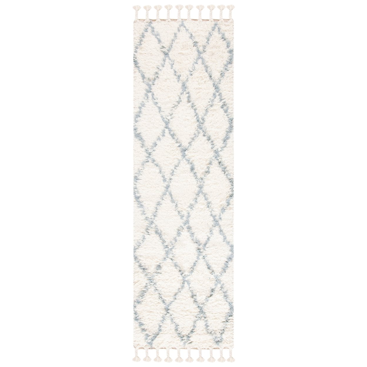 SAFAVIEH Casablanca Mackenzie Geometric Wool Shag Area Rug, Blue/Ivory, 6' x 9'