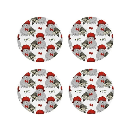 

Matuu Rabbit And Hedgehog for Cup Coasters Set of 4 Leather Coasters Desk Coasters for Office Measures 4” x 4”-Round Shape