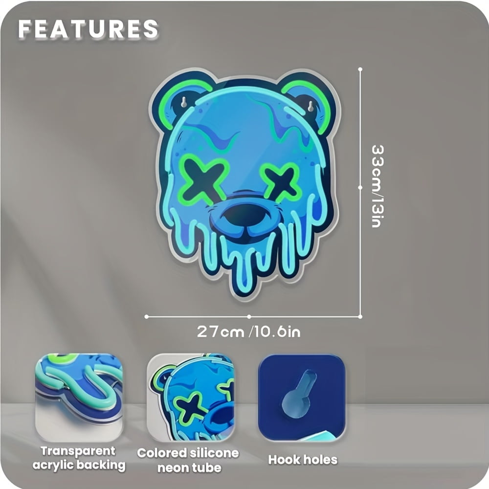 Arctic Polar Bear LED Neon Sign - USB-powered, dimmable mood light with cute design. Perfect for home, bar, cafe, or office. Easy installation, no batteries needed.