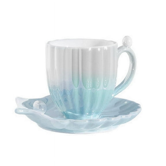 Ceramic Coffee Mug with Saucer, Pearl Shell Cup, Cute Coffee Mugs for Office and Home, for Tea Latte Milk A