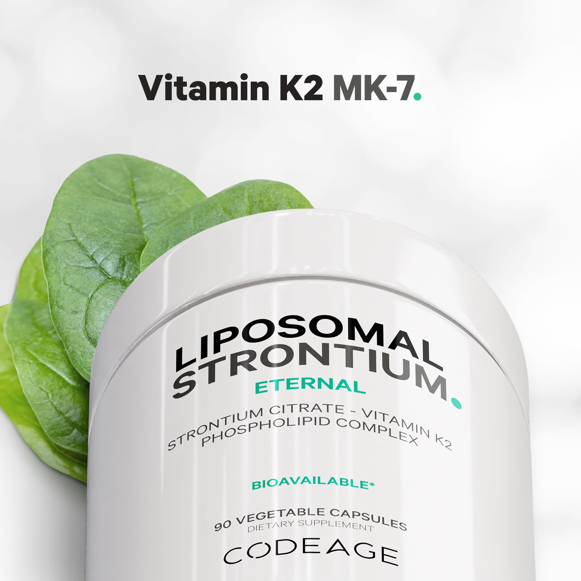 Codeage Liposomal Strontium Supplement - Strontium Citrate, Vitamin K2 MK-7, Liposomal Delivery, Non-GMO Mineral Strontium, Gluten-Free - 90 Capsules