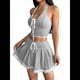 thumbnail image 2 of Conjunto de Pijama de 2 Piezas para Mujer, Sin Mangas, con Top Corto y Pantalones Cortos, con Ribete de Encaje Gris S, 2 of 9