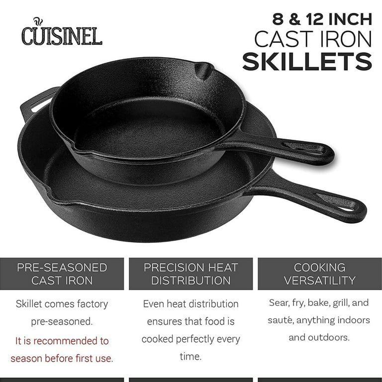 Cuisinel Cast Iron Skillet with Lid - 12-inch Pre-Seasoned Covered Frying  Pan Set + Silicone Handle & Lid Holders + Scraper/Cleaner - Indoor/Outdoor