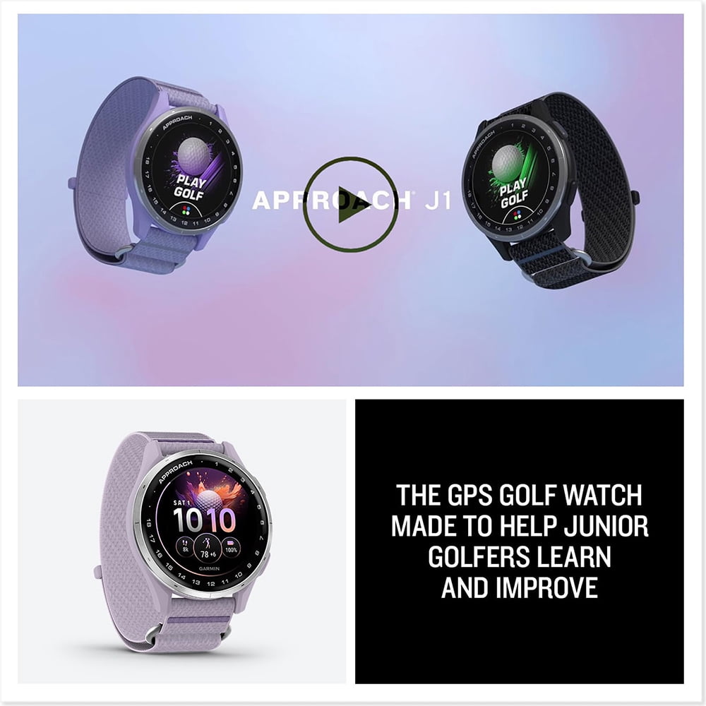 Garmin Approach J1 Silver Aluminum Bezel with Lilac ComfortFit Fabric Band 010-03898-10 Bundle with Deco Essentials Charging Dock, 3x Silicone Dust Cover and 2x 1.2 Inch Screen Protector