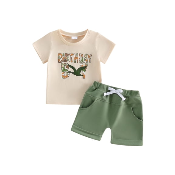 BemeyourBBs Kids Toddler Baby Boys Birthday Outfit 1 2 3 4 Years Old Birthday Clothes Short Sleeve Letters Print T-shirt with Elastic Waist Shorts Set Baby Boy Summer Hunting Outfit