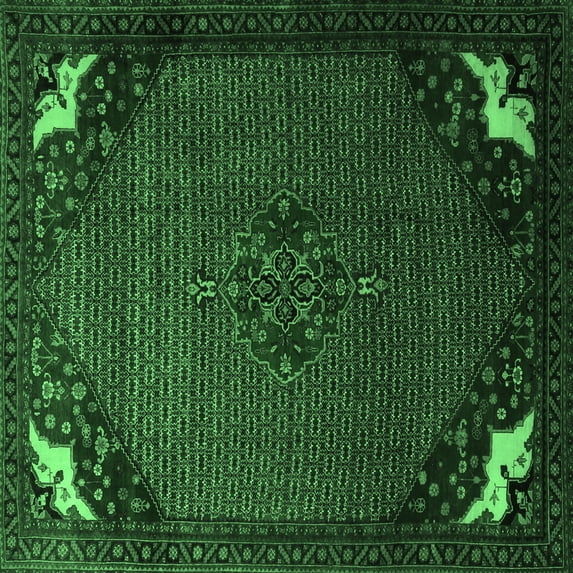 Ahgly Company Indoor Square Persian Emerald Green Traditional Area Rugs, 4' Square