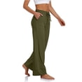 thumbnail image 2 of Pantalones de pierna ancha Bolsillos en la cintura con cordón elástico Pantalones casuales sueltos para yoga Ejercicio físico Trotar Verde militar L, 2 of 5
