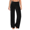 thumbnail image 5 of Women's High Waist Wide Leg Yoga Pants with Rhinestone Fold Over Waistband, Stretch Flared Lounge Trousers, Casual Palazzo Pants for Work & Daily Wear Black L, 5 of 8