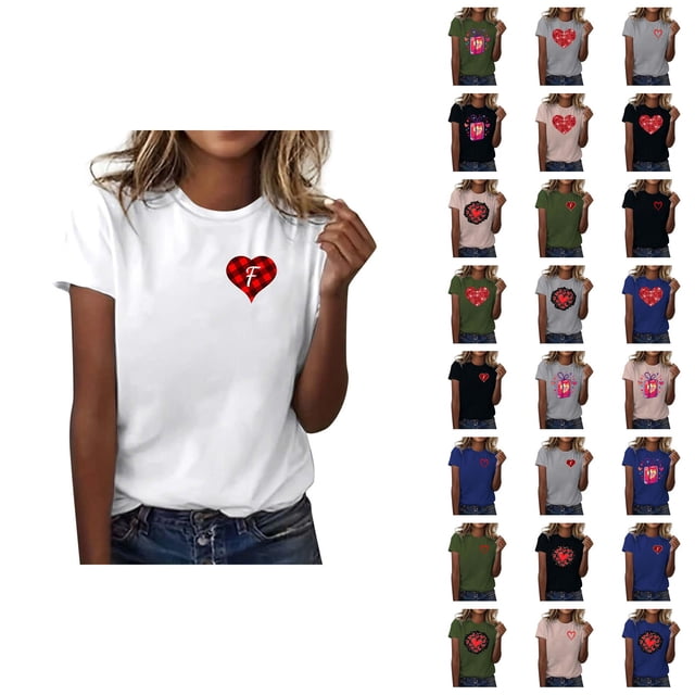 T-shirts de la Saint-Valentin pour Femmes 2026 à Manches Courtes Col Rond avec Cœur Graphique