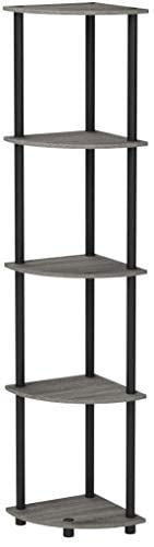 Furinno Shelves 11.6 W X 11.6 D X 57.7 H 5-Shelf Freestanding Shelves, Gray and Black