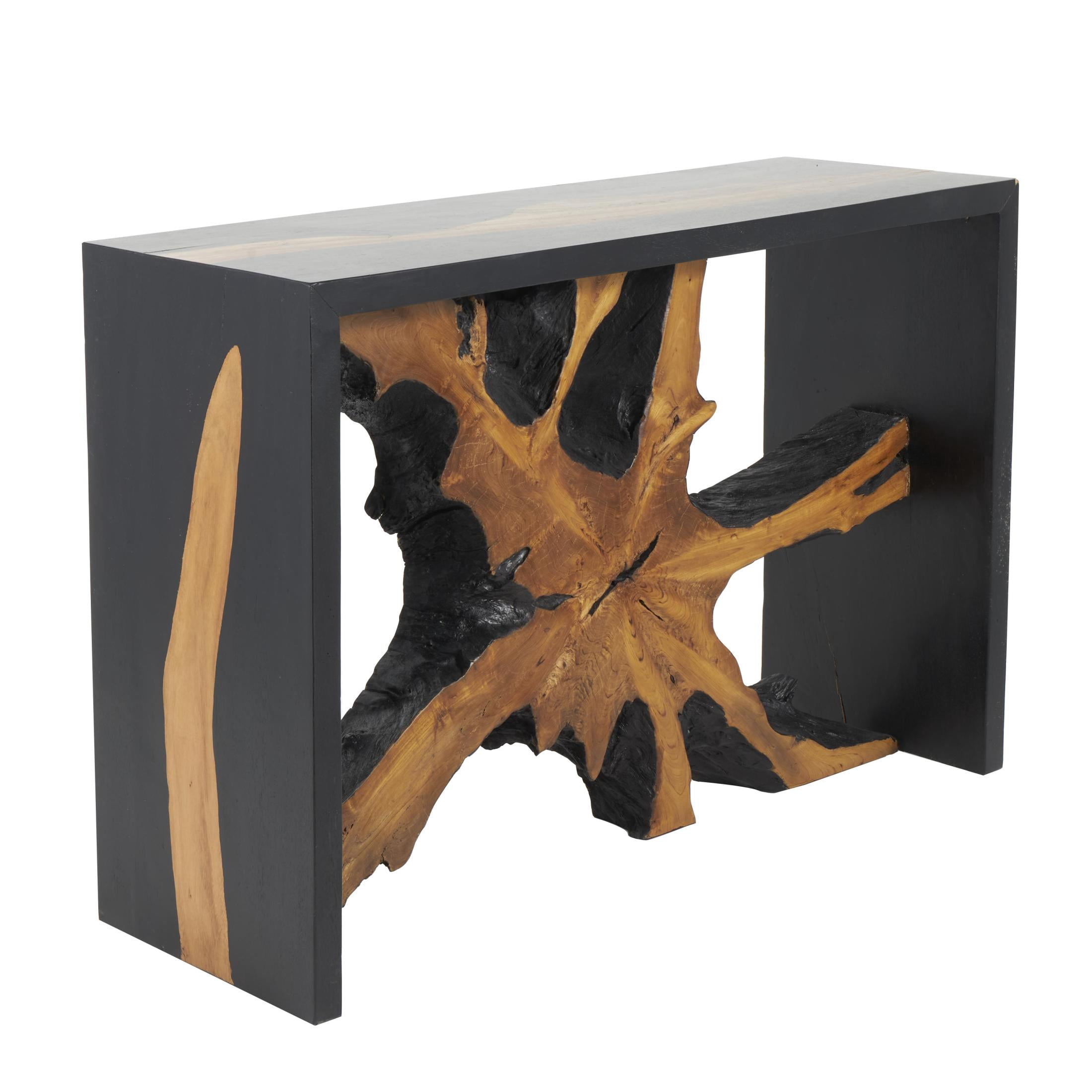 DecMode 48" x 32" Brown Teak Wood Handmade Console Table with Black Framing, 1-Piece