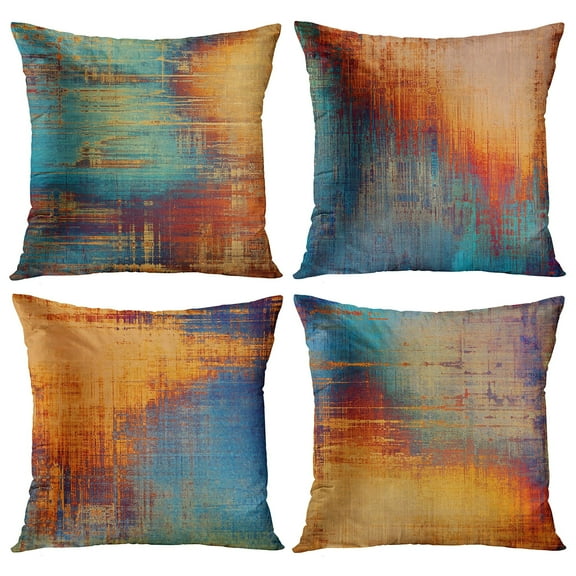 HAPPINESS 18 Inches x 18 Inches Vintage Abstract Messy Rust Throw Pillow Covers 4 Count