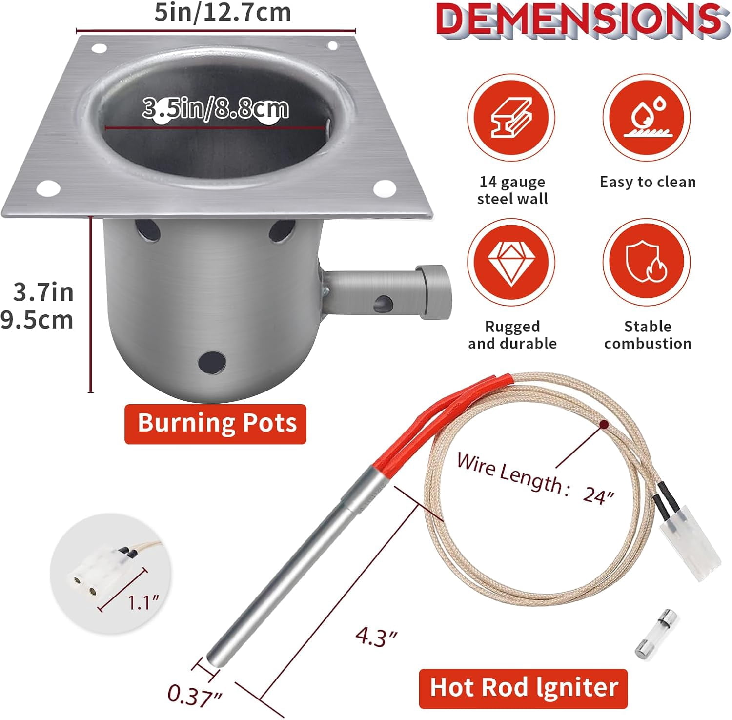Aniceparthy  Fire Burn Pot and Hot Rod Ignitor kit Replacement for Traeger & Pit boss, Camp Chef Pellet Grill w/ Screws and Fuse