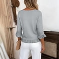 thumbnail image 4 of CAIVO Women Blouses Dressy Casual Linen Round Neck Ruffle Sleeve Loose 3/4 Sleeve O-Neck Solid Color Comfort Tops, 4 of 5