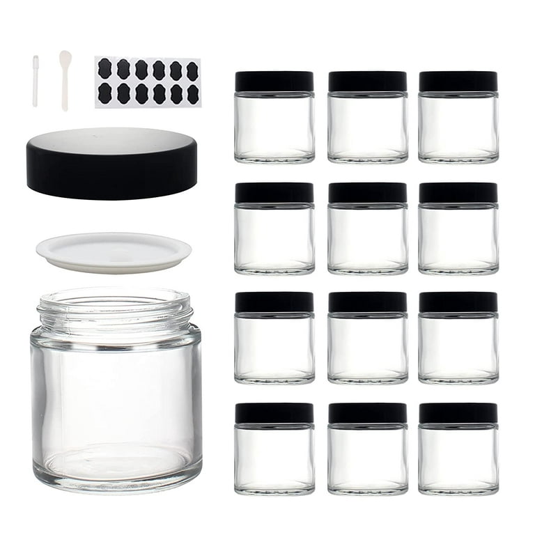 4oz Glass Jars with Lids(12 Pack), Round Glass Jars with Inner Liners and  Black Lids