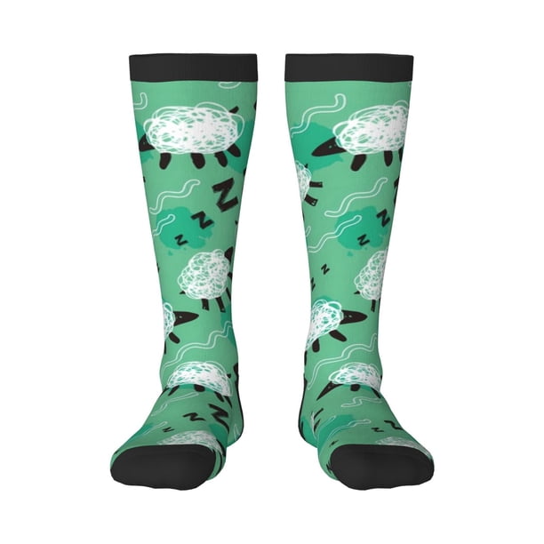 Fotbe Sheep Zzz Calcetas Divertidas Estampadas para Hombre y Mujer, Calcetas de Algodón hasta la Rodilla para Caminar, Correr, Enfermería y Embarazo