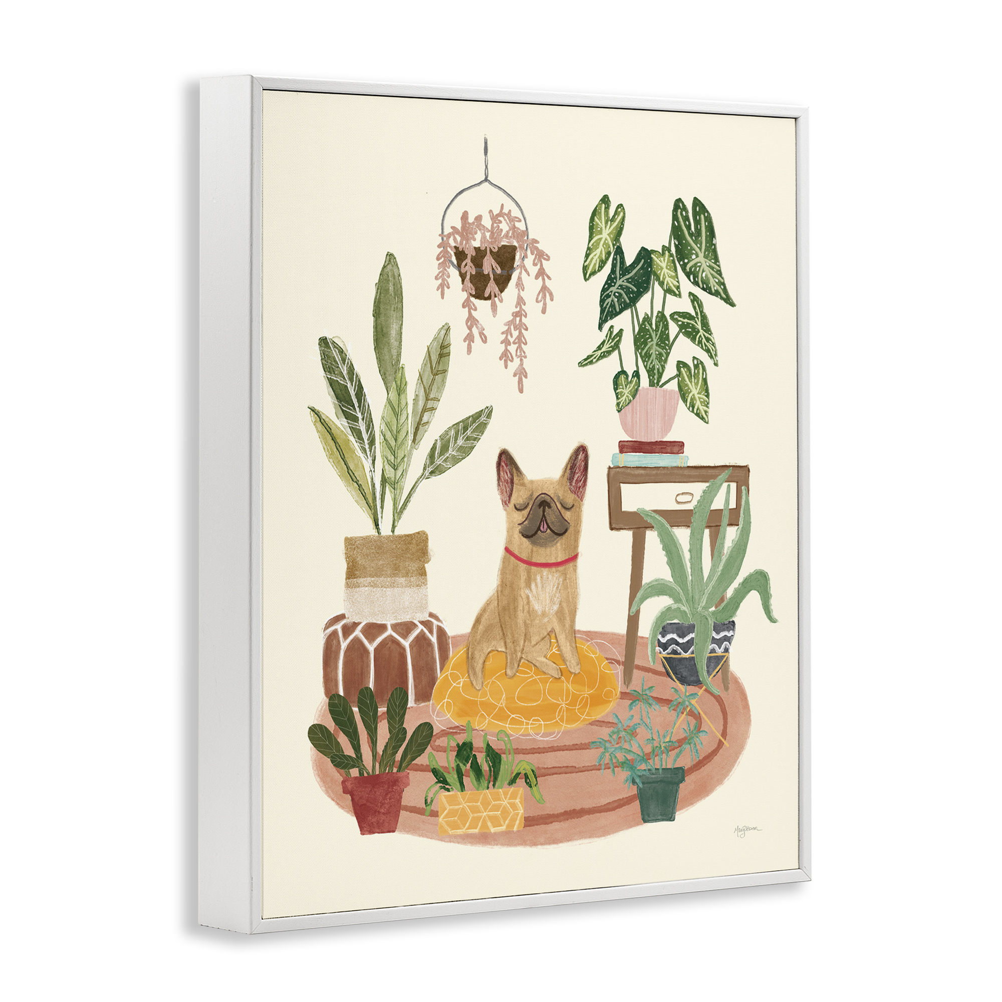 Stupell Industries Urban Dog with Plants Animals & Insects Painting White Framed Art Print Wall Art, 11 x 14