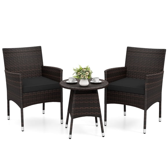 Costway 3 Piece Patio Furniture Set, Hand-Woven PE Wicker Conversation Set with Armchairs Mix Brown&Black