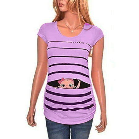 

SHerrylily Maternity Women Pregnancy Striped Baby Short Sleeve T-Shirt