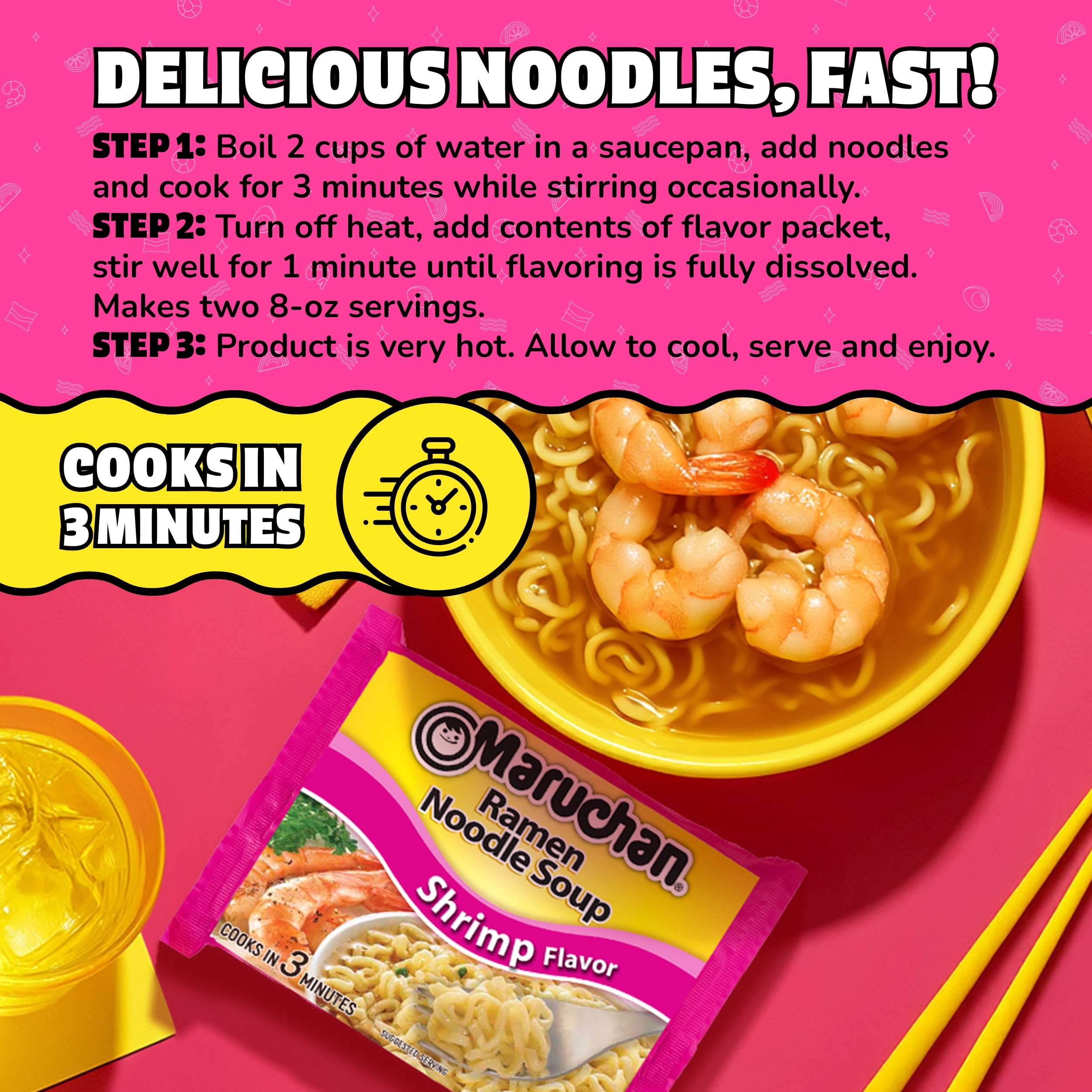(12 pack) Maruchan Ramen Noodle Soup, Shrimp Flavor Instant Noodles, 3 oz