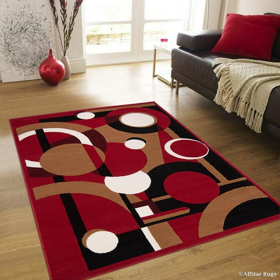 Allstar Red Area Rug. Contemporary. Abstract. Traditional. Formal. Shapes. Spirals. Circles (7' 7" x 10' 6")