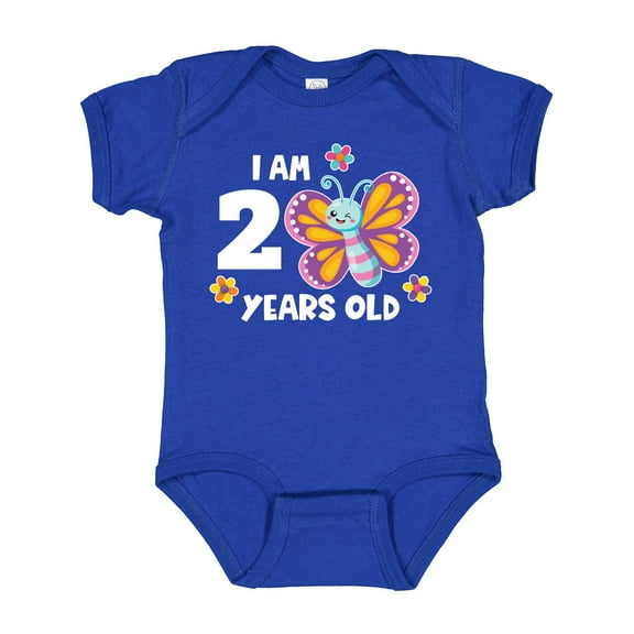 Inktastic I am 2 Years Old Cute Smiling Butterfly with Flowers Girls Baby Bodysuit