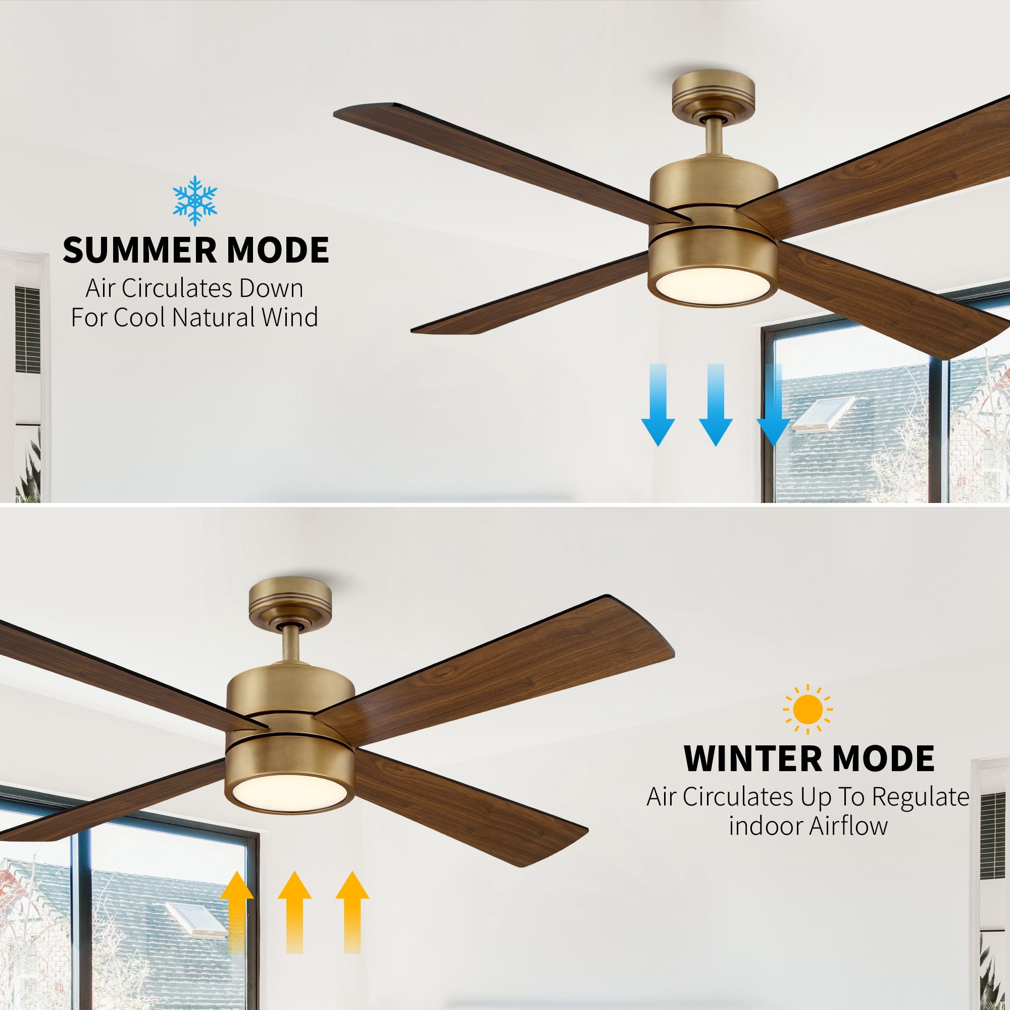 Parrot Uncle 52 Inch Brass Contemporary LED Ceiling Fan with Remote Control