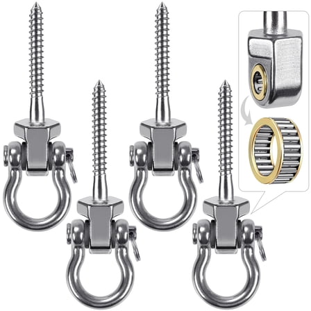 4PCS Heavy Duty Swing Hangers with Bearings, Stainless Steel Porch Swing Hardware for Patio & Playground, Quiet Swivel Hooks - Indoor/Outdoor , 1500LB Capacity