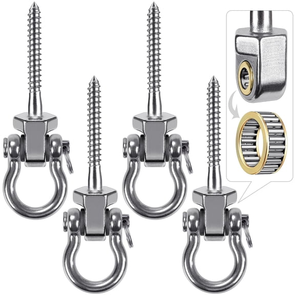 4PCS Heavy Duty Swing Hangers with Bearings, Stainless Steel Porch Swing Hardware for Patio & Playground, Quiet Swivel Hooks - Indoor/Outdoor , 1500LB Capacity