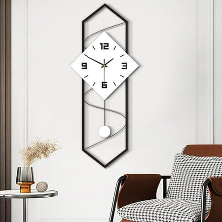 27.5 Large Wall Clock for Living Room, Modern Rectangle Wall Clock Decorative Digital Big Pendulum Clock with 2 Batteries, Metal Wall Clocks for Bedroom, Office, Kitchen, Silent Design