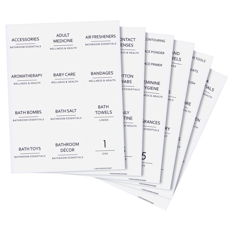 Talented Kitchen 174-Piece Set of Minimalist Bathroom Labels for Organizing  Medicine Cabinets, Black Print on White Stickers for Makeup, Cosmetics,  Shower Bottles (Water-Resistant)