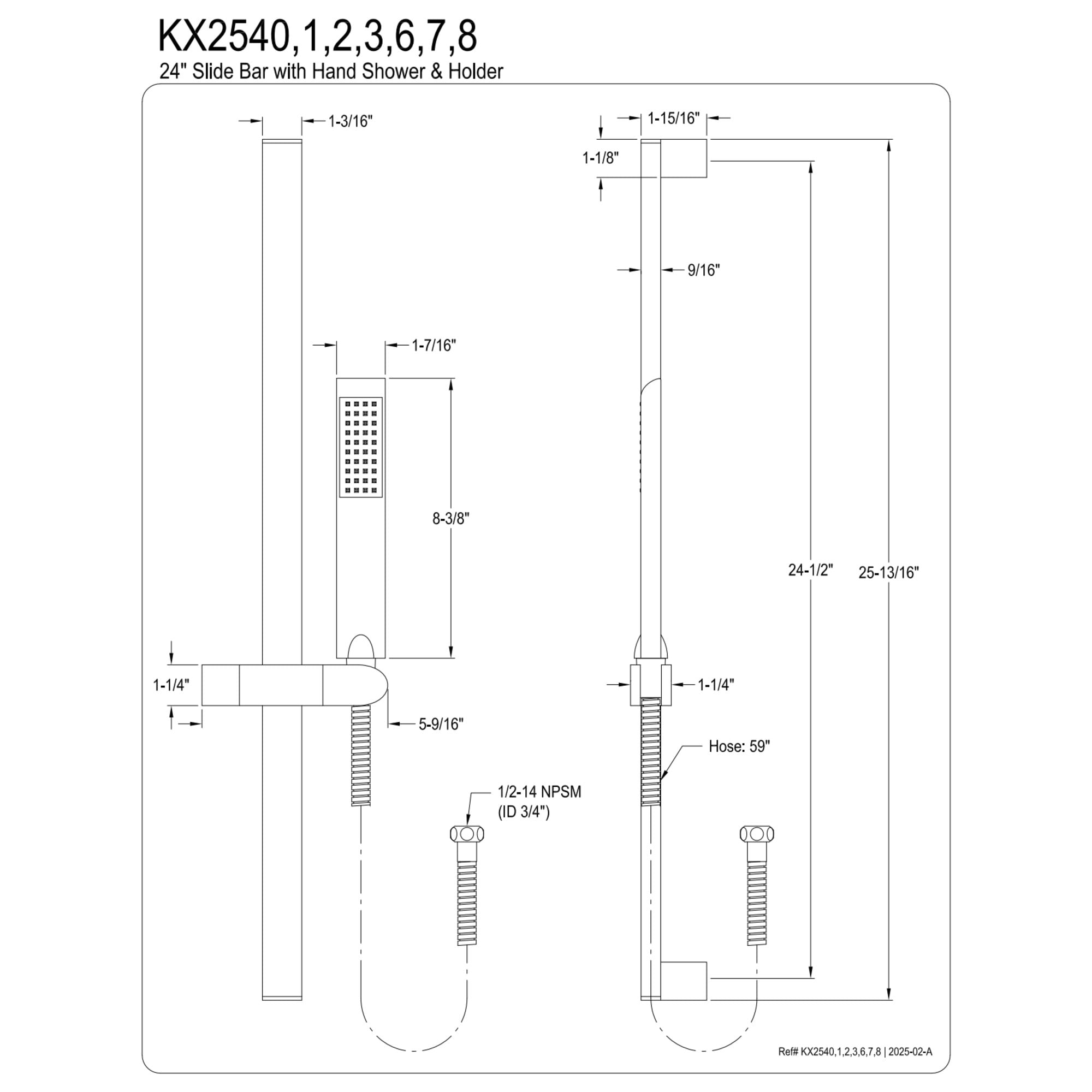 Kingston Brass KX2546 Vilbosch 24-Inch Stainless Steel Shower Slide Bar with Hand Shower and Holder in Polished Nickel