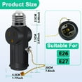 thumbnail image 2 of SHUWND 2 PACKS E26/E27 Light Socket to Plug Adapter with Pull Chain Switch, Heat-Resistant 2/3 Prong Light Socket Outlet Light Socket Adapter for Garage Porch, Black, 2 of 9