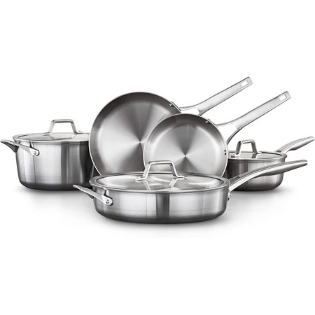 

8-Piece Pots and Pans Set Stainless Steel Kitchen Cookware with Stay-Cool Handles Dishwasher Safe Silver