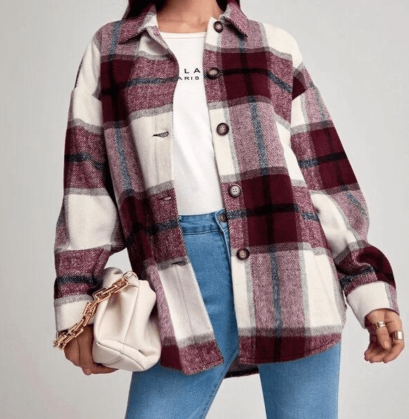 Plaid Cropped Button Down Jacket Flannel Style Plaid Jacket Casual Tops &  Jackets Women's Clothing - Temu