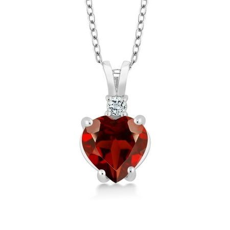 Face Garnet 925 Silver Pendant - 1.88 Ct Heart Shape Red Garnet White Topaz 925 Sterling Silver Pendant
