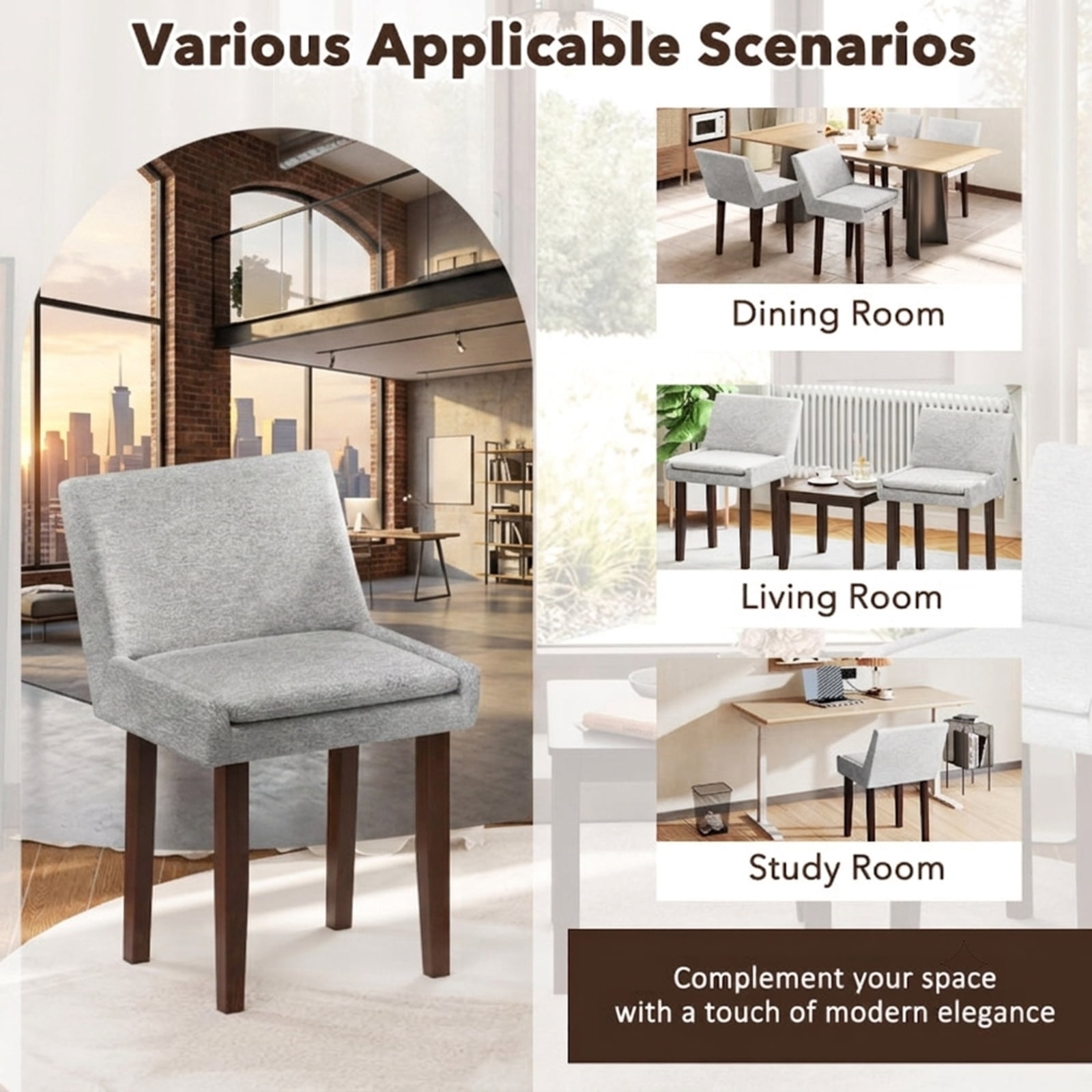 Furnibear Modern Upholstered Fabric Side Leisure Chair Set of 2 for Kitchen Dining Room Living Room Home, Gray