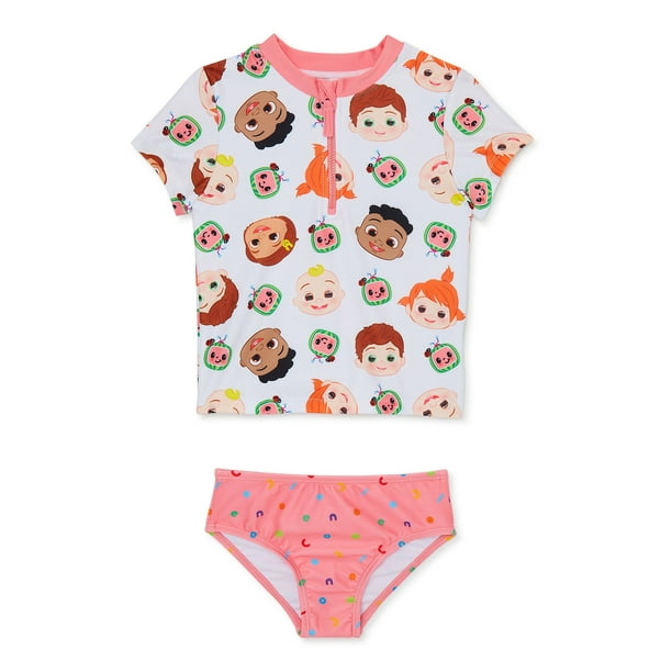 Toddler Girl Short Sleeve Rashguard and Swim Bottom Set, 2