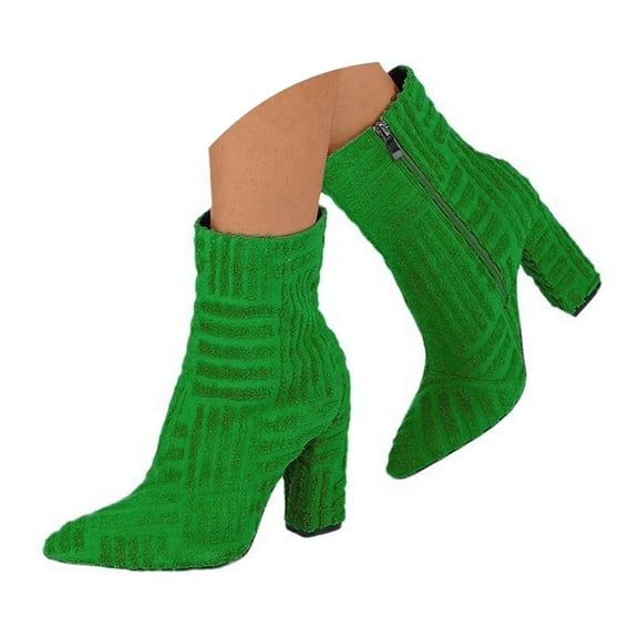 Dakaela Womens Ankle Boots Pointed Toe Chunky Heeled Short Booties Towelling Dress Fall Winter Shoes