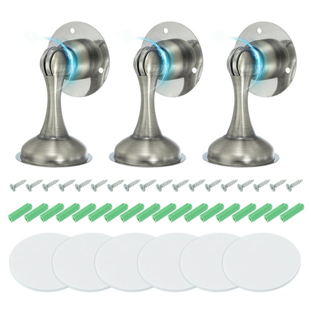 Tope de Puerta Magnético Sin Perforación, 3 Paquetes con Adhesivo y Tornillos para Montaje en Suelo del Hogar, Tono Bronce