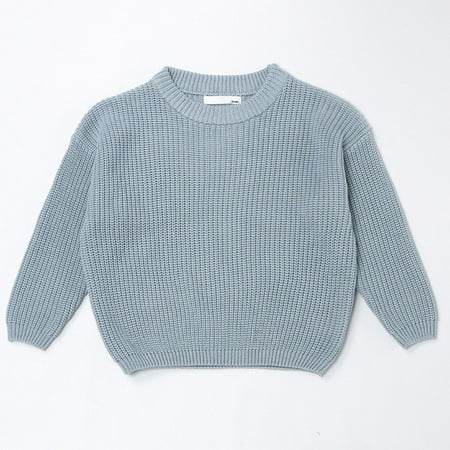 

Augper Baby Girl Clothes Long Sleeve Fall Winter Clearance Baby Girl Boy Oversized Knit Sweater Crewneck Pullover Sweatshirt Solid Warm Long Sleeve Tops Blouse Blue