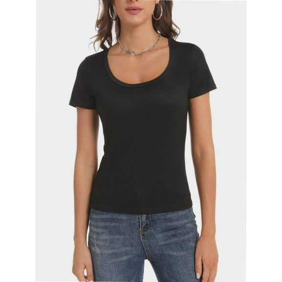 Women's Scoop Neck Short Sleeve T Shirt Slim Fit Sexy Tops