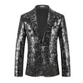 thumbnail image 4 of Men's Sparkly Suit Blazers Slim Fit Party Sequin Shiny Blazer Jackets Lapel Collar Long Sleeve Festive Outfits (M, Black), 4 of 5
