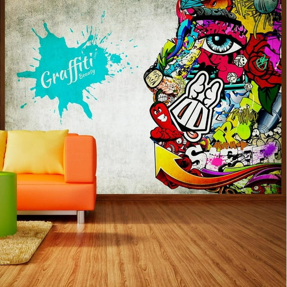 Tiptophomedecor Peel and Stick Street Art Wallpaper Wall Mural - Graffiti Beauty - Removable Wall Decals
