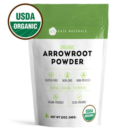 Arrowroot Flour Organic - Kate Naturals. Perfect For Baking, Cooking, & Thickening Sauces and Gravy. Resealable Bag. Gluten-Free and Non-GMO. 1-Year