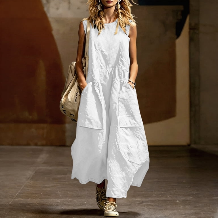 white cotton gauze summer dresses 100% Organic Cotton Gauze Sleeveless Swing Dress in White