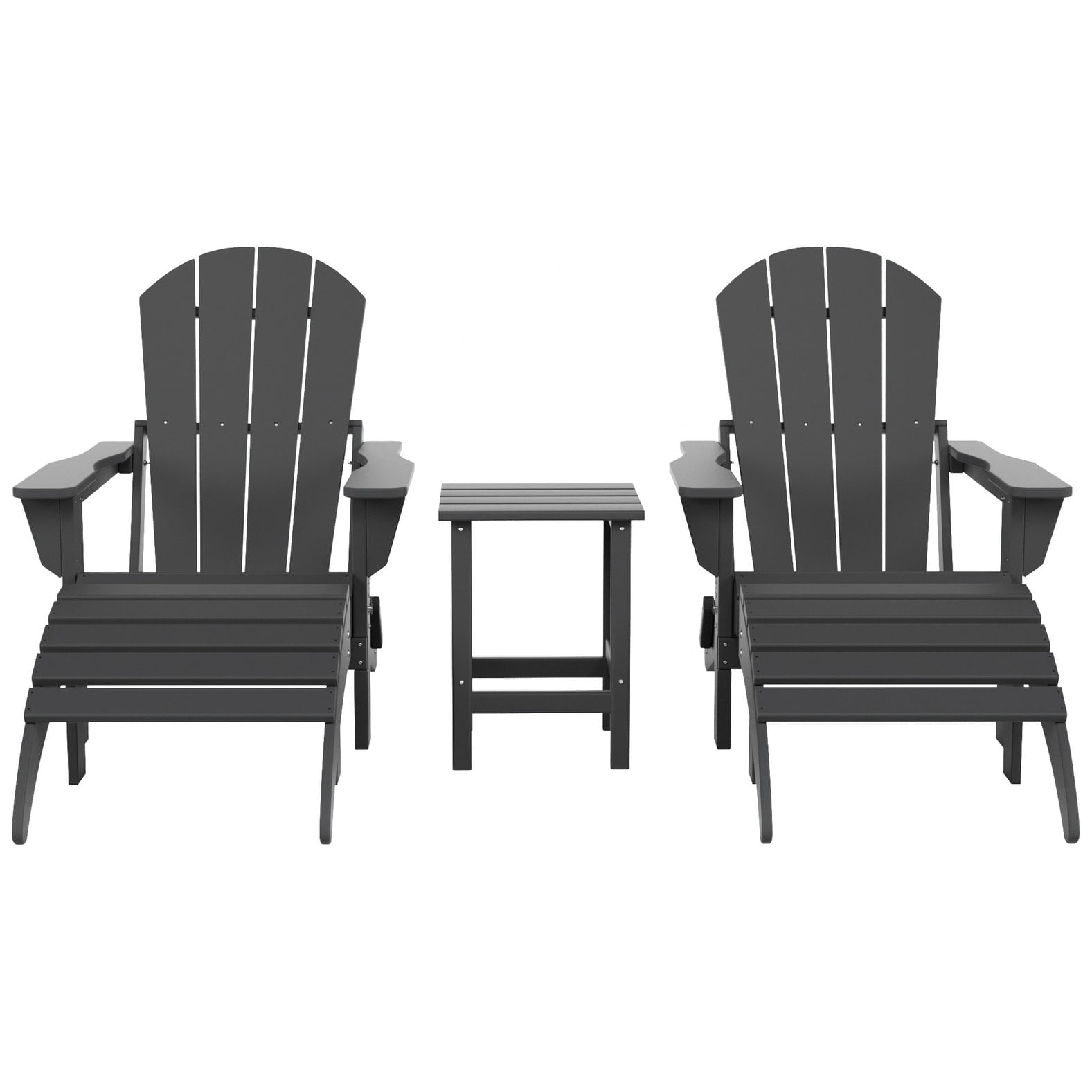 Polytrends  Laguna Hdpe All Weather Outdoor Patio Foldable Adirondack Chairs Conversation Set (5-Piece Set) Gray