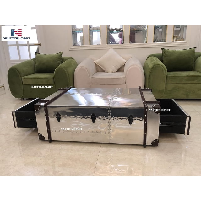 Richard's Trunk Coffee Table Aluminum Aviator Furniture (48 Inches)